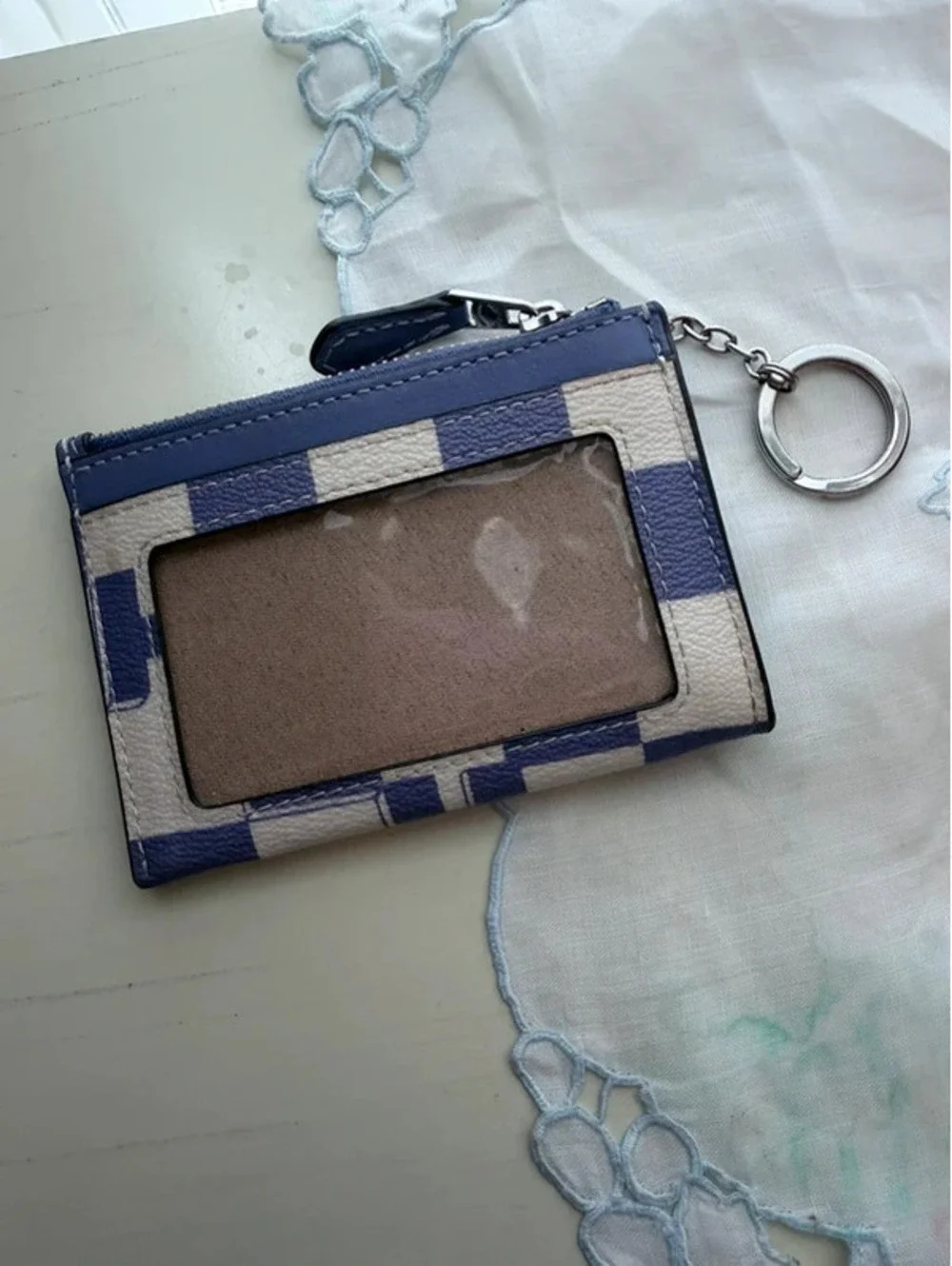 Coach CR825 Light Violet Chalk Checkerboard Puzzle Skinny ID Card Case